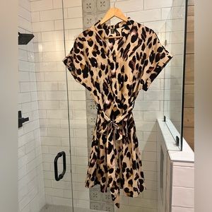 Shein leopard print shirt dress 1XL Hoco‎ Animal Black Tan Weddkng Guest Dress